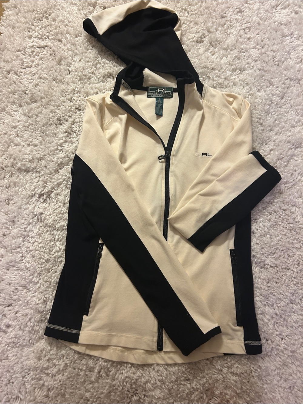 Ralph Lauren Cream and Black Hooded Zip-Up Jacket
